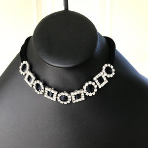 Saks Rhinestone & Black Satin Cord Choker